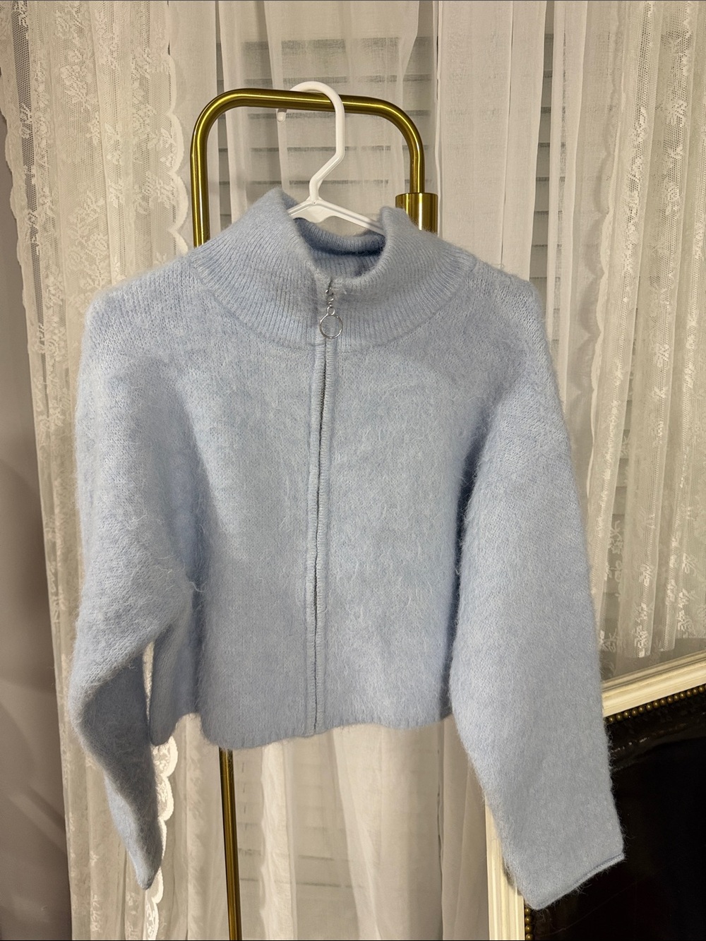 wild fable Light Blue Fuzzy Zip-Up Sweater